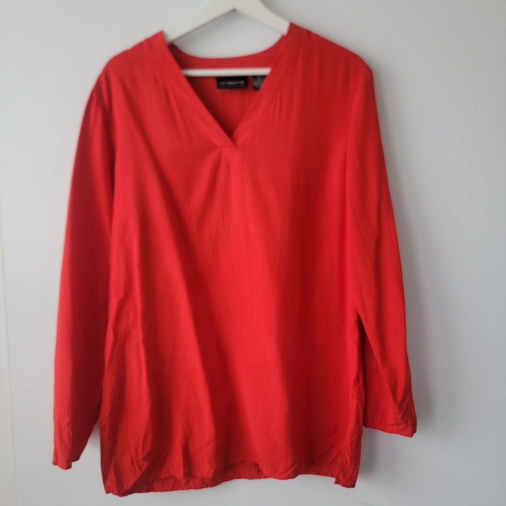 Liz claiborne collection women's 100% silk top sz 10 v-neck long sleeve holiday